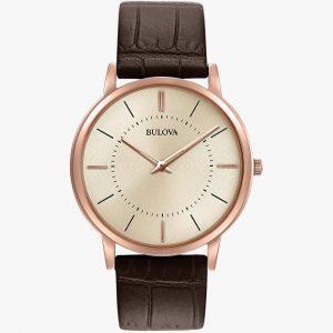 Bulova, Men's Watch, Slim, Rose Gold, Analogue Watch, Leather, Stainless Steel