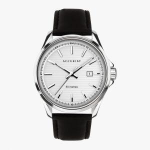 Stainless Steel, Men's Watch, Full Black Leather Strap, Analogue Watch, Accurist, White Dial